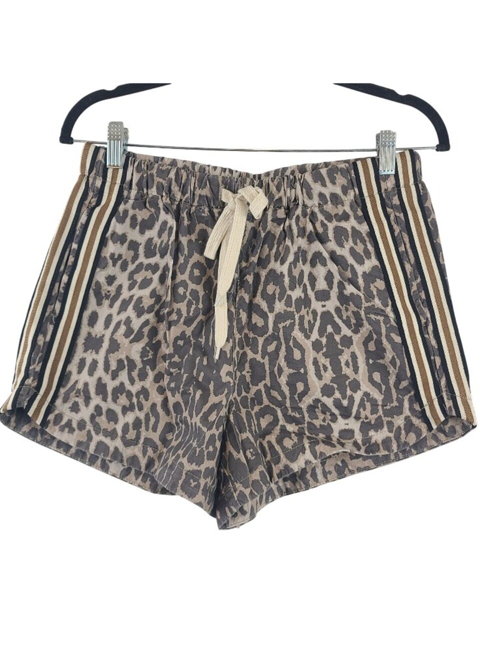 NEW Leopard Print Women's Shorts Striped Side Trim & Drawstring Waist Sz 8